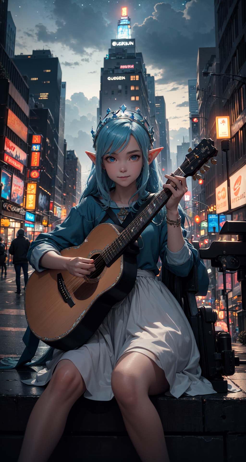 46718-3904820096-masterpiece, best quality, the cloud elf queen busks on the streets of new york, casual, sitting, playing guitar, dark moody lig.png